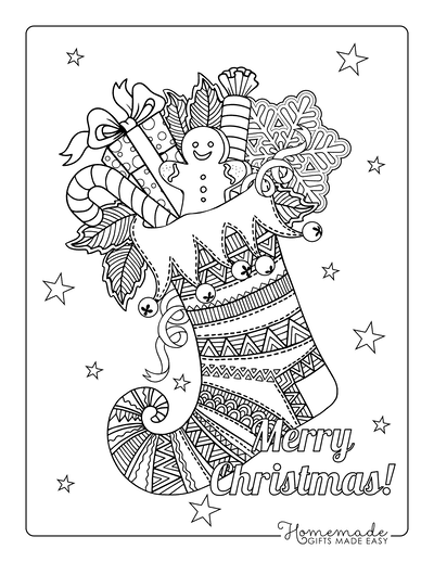 Stocking Coloring Pages Zentangle Candy Cookies Gifts