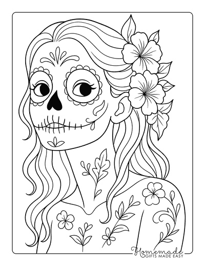 Sugar Skull Coloring Pages Easy Sugar Skull Girl