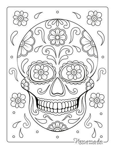 Sugar Skull Coloring Pages Flower Eyes Doodle 1