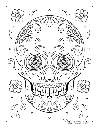 Sugar Skull Coloring Pages Flower Eyes Doodle 2