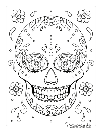 Sugar Skull Coloring Pages Flower Eyes Doodle 3