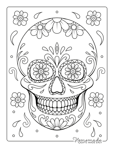 Sugar Skull Coloring Pages Flower Eyes Doodle 4
