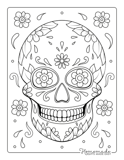 Sugar Skull Coloring Pages Flower Eyes Doodle 5