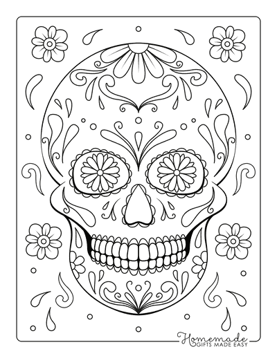 Sugar Skull Coloring Pages Flower Eyes Doodle 6