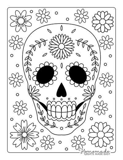 Sugar Skull Coloring Pages Flowers 1