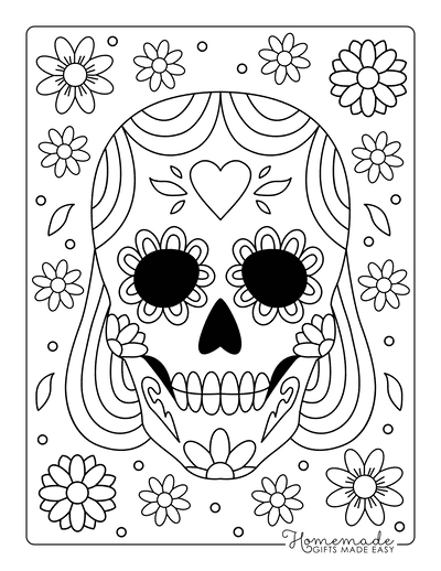 Sugar Skull Coloring Pages Flowers 3