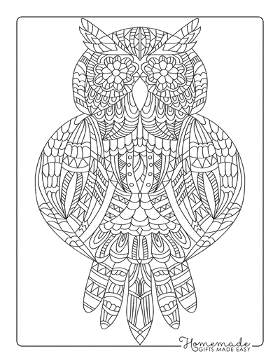 Sugar Skull Coloring Pages Patterned Cute Owl Sitting