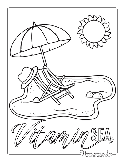 Summer Coloring Pages Beach Chair Umbrella