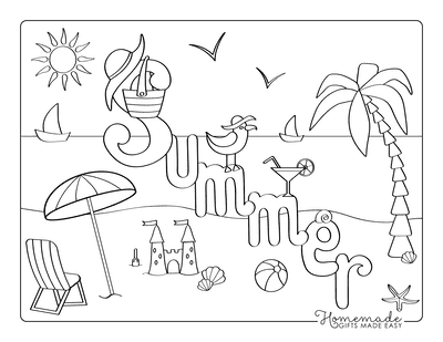 Summer Coloring Pages Beach Summer Sign