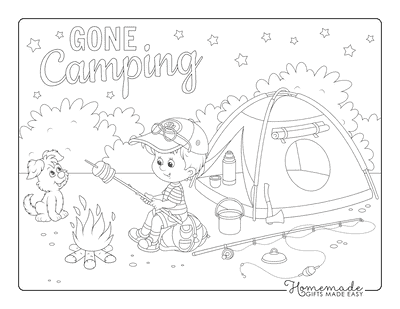 Summer Coloring Pages Boy Camping Toasting Marshmallows