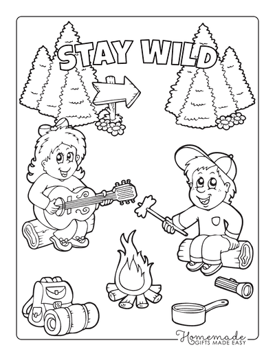 Summer Coloring Pages Boy Girl Camping