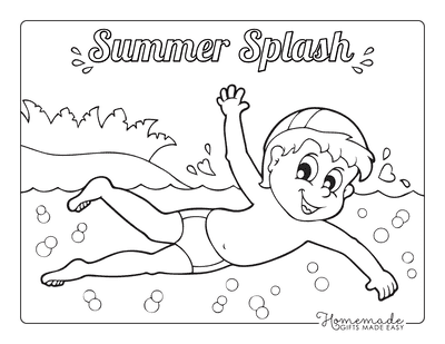 boy swimming coloring page