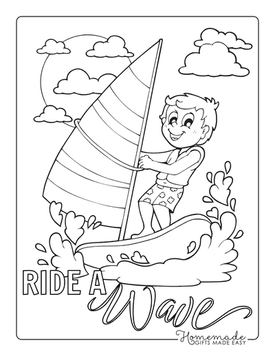 Summer Coloring Pages Boy Windsurfing