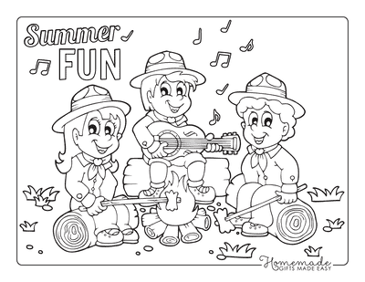 Summer Coloring Pages Campfire Guitar Marshmallows