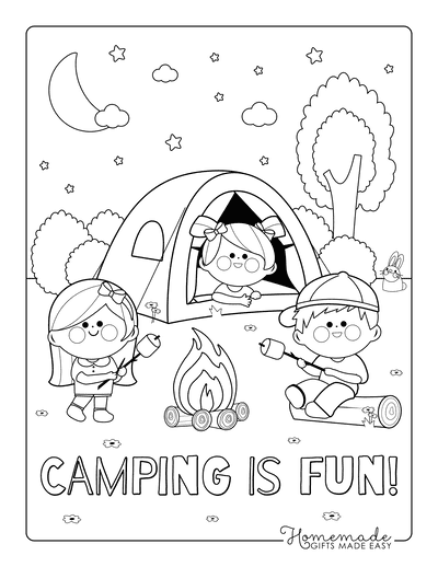 Summer Coloring Pages Children Camping Starry Night Marshmallows