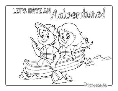 Summer Coloring Pages Children Canoe