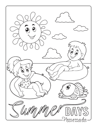 Summer Coloring Pages Children Tube Float Sea