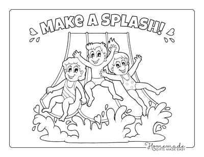 Summer Coloring Pages Children Waterslide