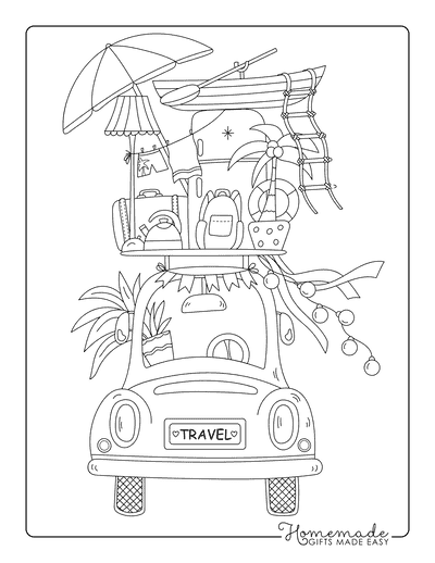 Summer Coloring Pages Cute Travel Summer Vacation Car