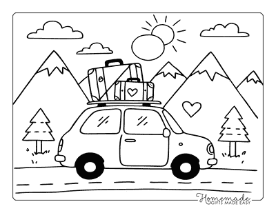 Summer Coloring Pages Easy Mountain Road Trip for Kids