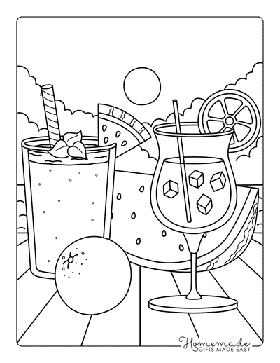 Summer Coloring Pages Easy Refreshing Drinks Watermelon Fruit