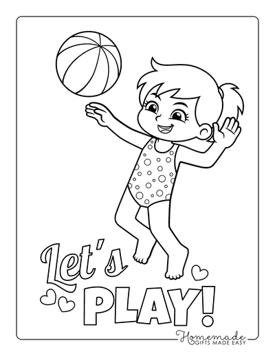 Summer Coloring Pages Girl Beach Ball