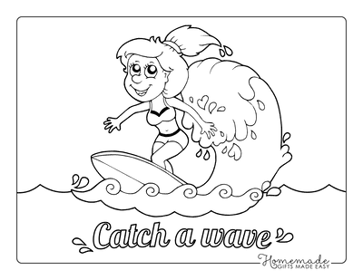 Summer Coloring Pages Girl Surfing
