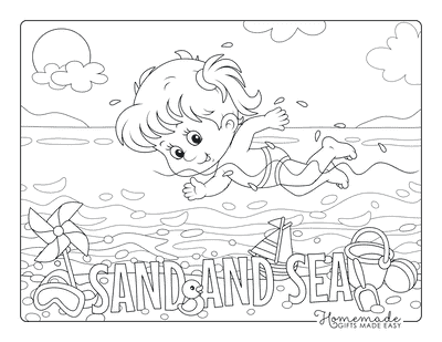 Summer Coloring Pages Girl Swimming Beach