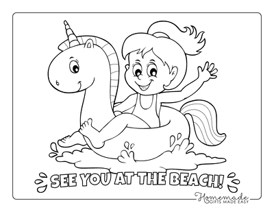 Summer Coloring Pages Girl Unicorn Tube Float