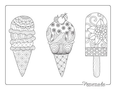 Summer Coloring Pages Icecreams Doodle for Adults