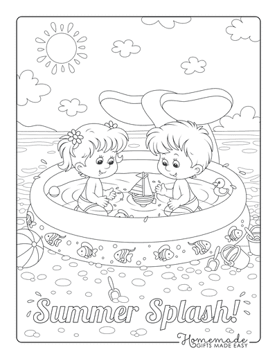 Summer Coloring Pages Paddling Pool Beach Sun