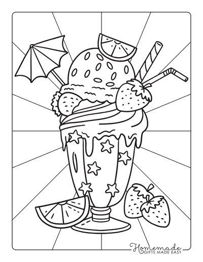 Summer Coloring Pages Strawberries Ice Cream Sundae