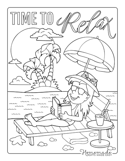 Summer Coloring Pages Sun Bed Beach Relax
