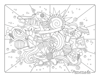 Summer Coloring Pages Sun Waves Icons Doodle