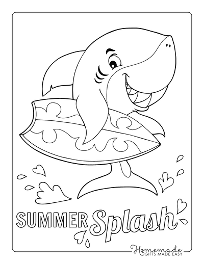 Summer Coloring Pages Surfing Shark for Boys