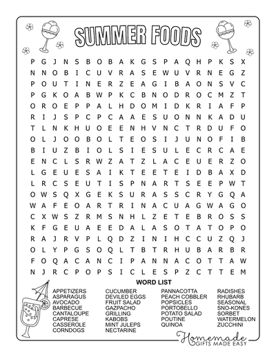 Summer Word Search Foods Hard