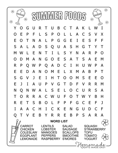 Summer Word Search Foods Medium