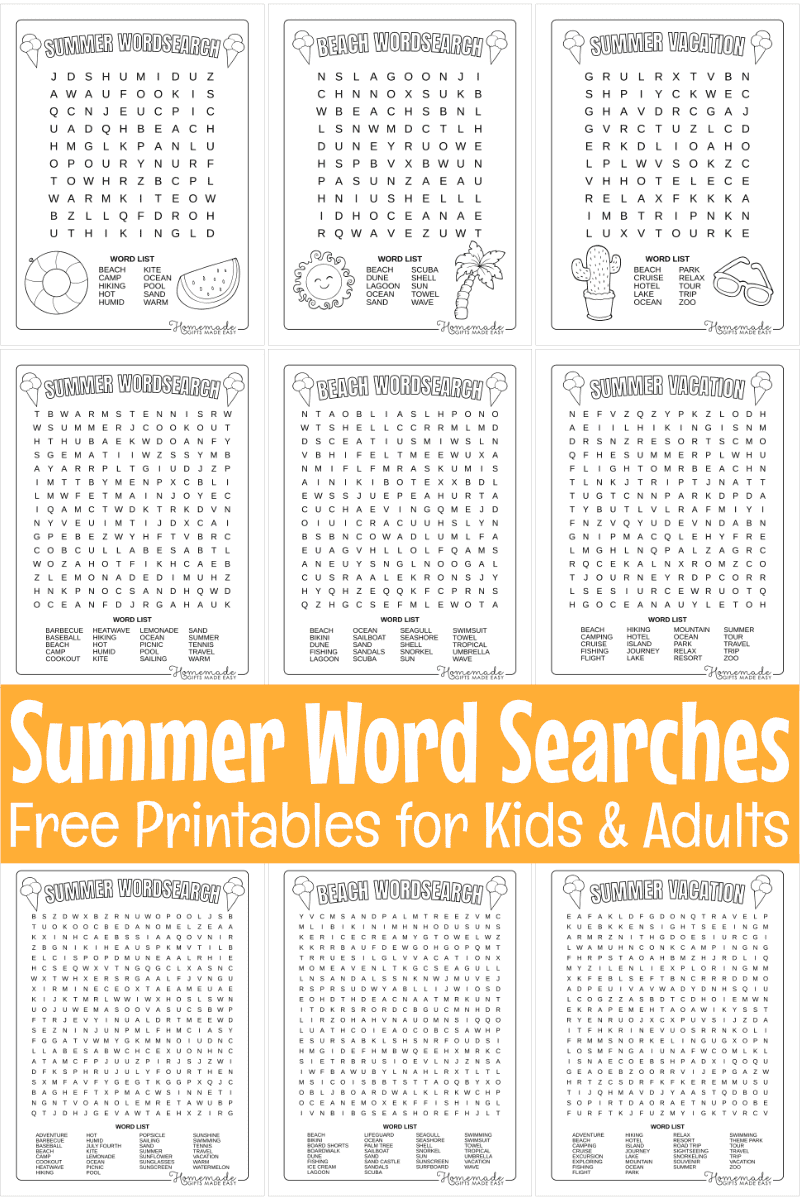 Free printable Summer Word Search