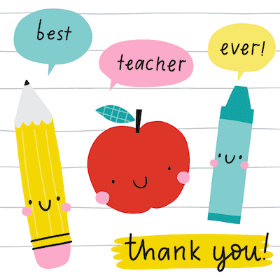 Teacher Appreciation Cards Best Teacher Ever Crayon Pencil Apple Note Paper