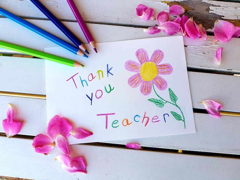 thank you messages for teacher flower note mood image