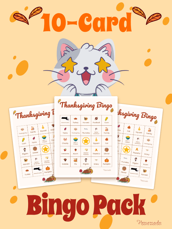 Thanksgiving Bingo Cards Brown and Red Playful 10 Pack