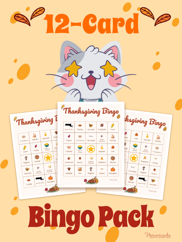 Thanksgiving Bingo Cards Brown and Red Playful 12 Pack