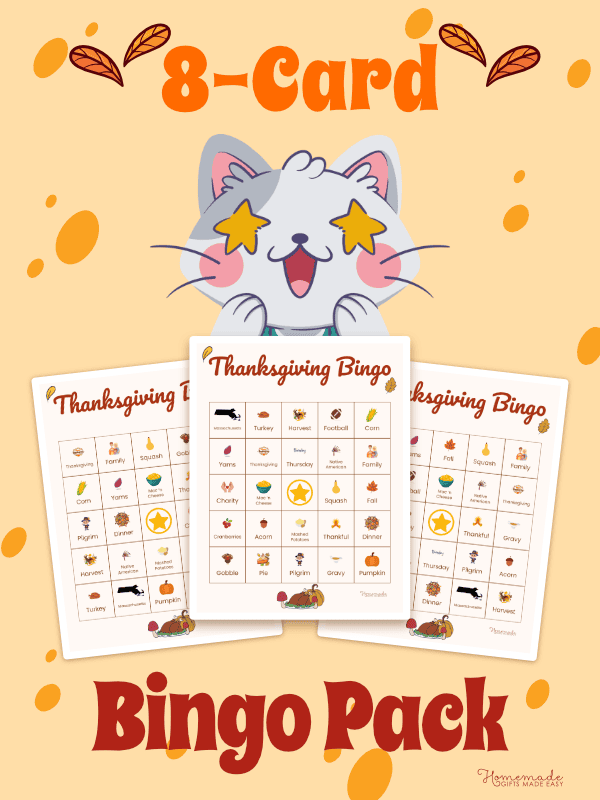 Thanksgiving Bingo Cards Brown and Red Playful 8 Pack