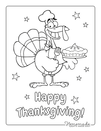 Thanksgiving Coloring Pages Cartoon Turkey Chef With Pie