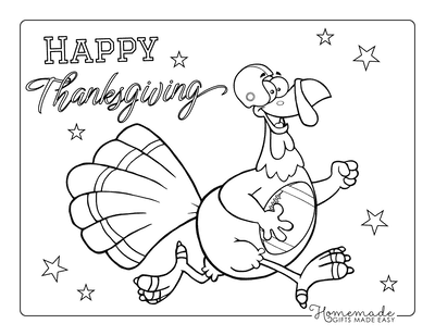 Thanksgiving Coloring Pages Cartoon Turkey Playing American Football