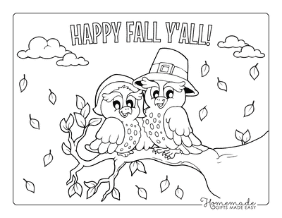 Thanksgiving Coloring Pages Cute Owls in Pilgrims Hats