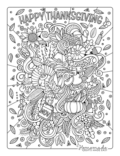 Thanksgiving Coloring Pages Doodle for Adults Kids Swirly