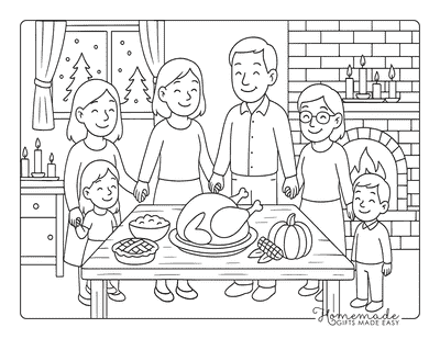 Thanksgiving Coloring Pages Easy Family Celebrating Holiday