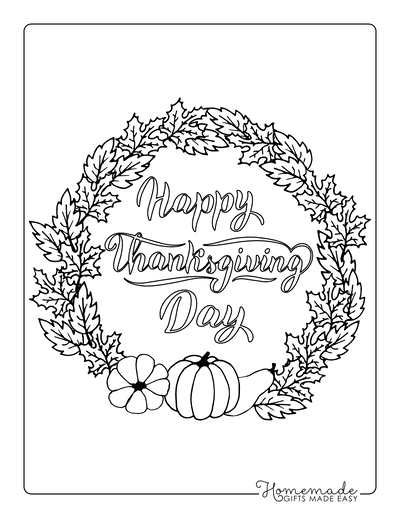Thanksgiving Coloring Pages Fall Leaf Wreath With Pumpkins