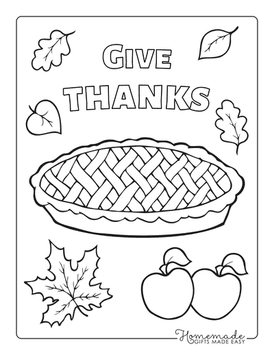 Thanksgiving Coloring Pages Give Thanks Apple Pie Fall Leaves